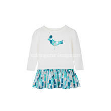 Girl's Knitted Crew Neck Pullover Print Skirt